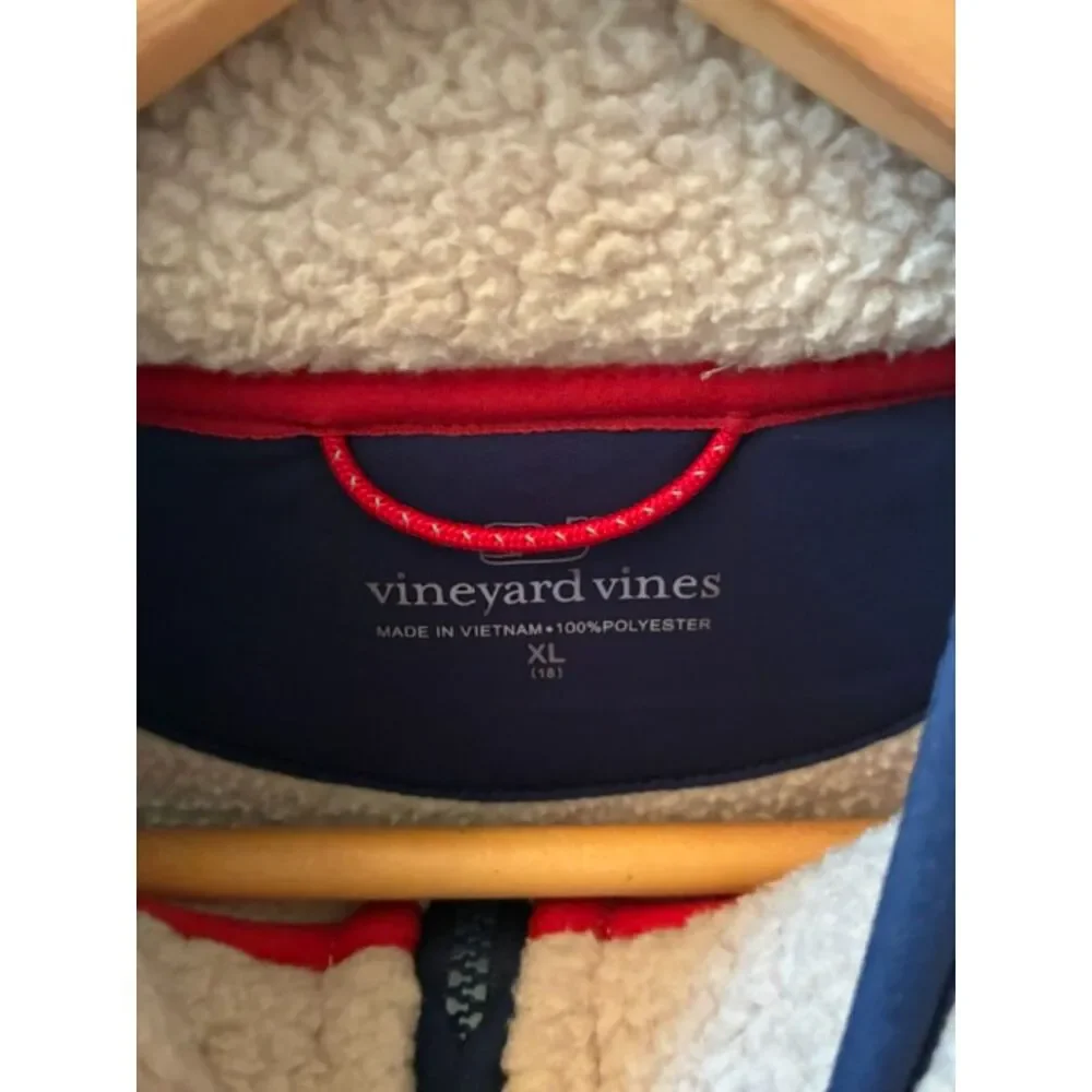 Vineyard Vines Sherpa Fleece Vest | Kids XL (18) | Navy & Cream | EUC